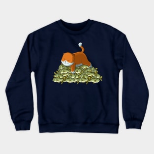 Cat on mountain of fish Crewneck Sweatshirt
